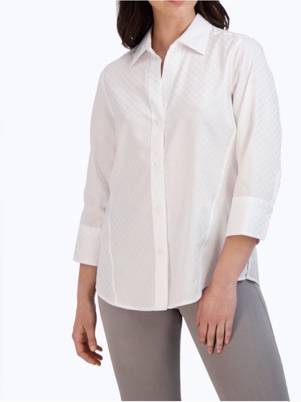Foxcroft White Button-Down Shirt with Pointed Collar